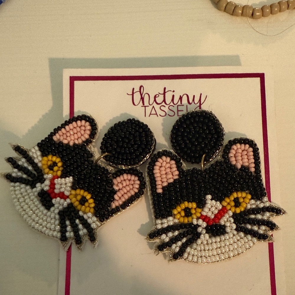 The Tiny Tassel Beaded Cat Earrings